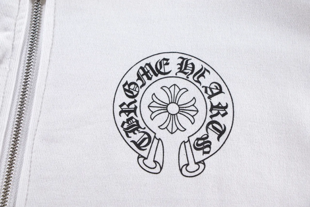 P290 Chrome Hearts Chrome Hearts Rainbow Horseshoe Stamped Cross Cardigan Hooded Sweatshirt Size: S M L XL Color: Black, White